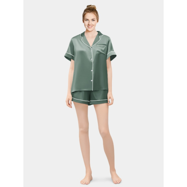 Female Hot Sell Solid Loungewear 2 Pcs Pjs Short Sleeve Pyjamas En Satin Soft Sleepwear Plus Size Designer Satin Printed Pajamas 