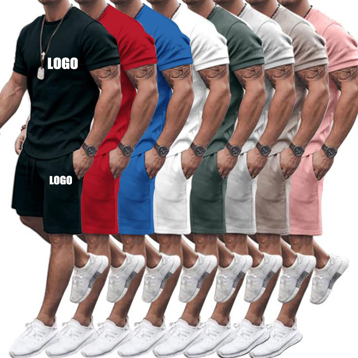 2022 Custom Logo Tracksuit Sweatsuit Private Label Sweat Track Suit Set Shorts Pants Summer Men T Shirt And Short Set For Men 