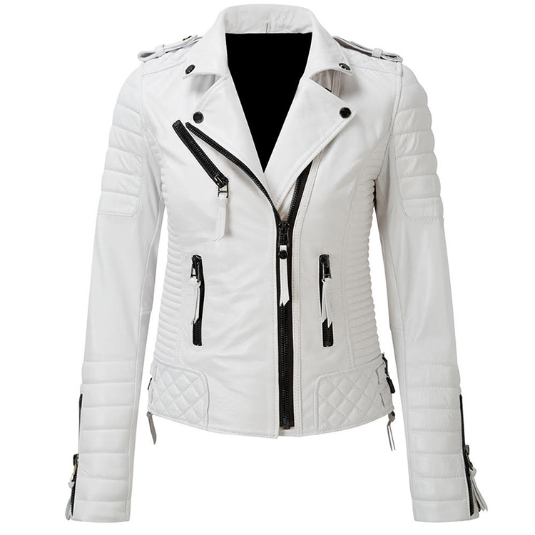 High Quality White Pu Women Leather Jacket Custom Outdoor Leather Jacket With Best Material 