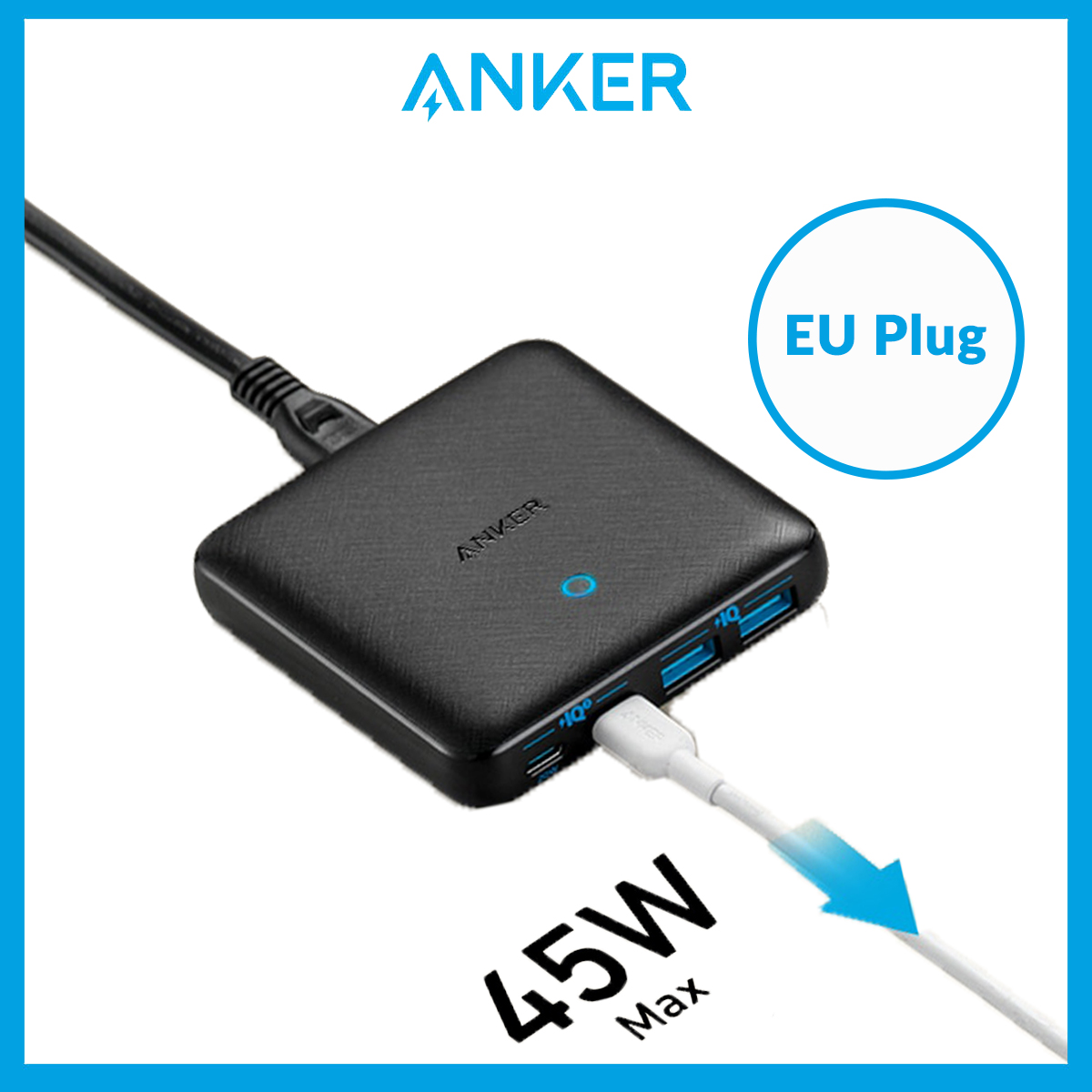 Anker 543 Powerport Atom III 65W II Slim Charger (EU Plug) USB C Charger PIQ 3.0 & GaN 4-Port Slim Fast Wall Charger, with Dual USB C Ports (45W Max), for MacBook, USB C Laptops, iPad Pro, iPhone 14/1