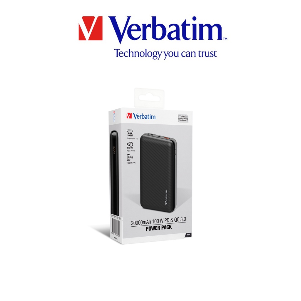 Verbatim 20000mAh 100W PD & QC 3.0 Power Pack Grey 66699