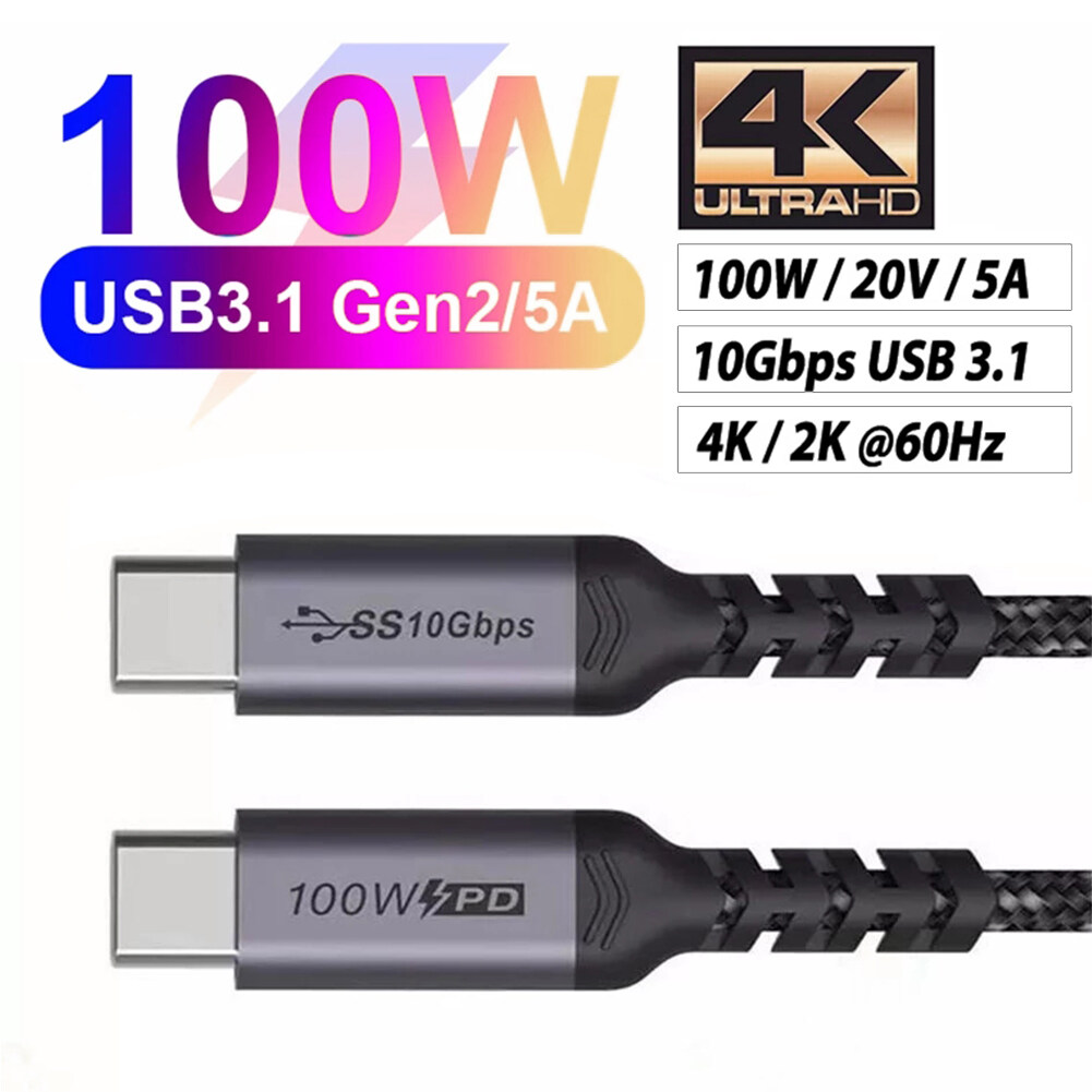 Rocomoco USB C to Type C Cable For Laptop 5A PD 100W USB 3.1 Gen 2 Fast USB-C Cable For SamsungS10 Xiaomi Huawei Note 20 PD 3.0 QC 4.0 Cord