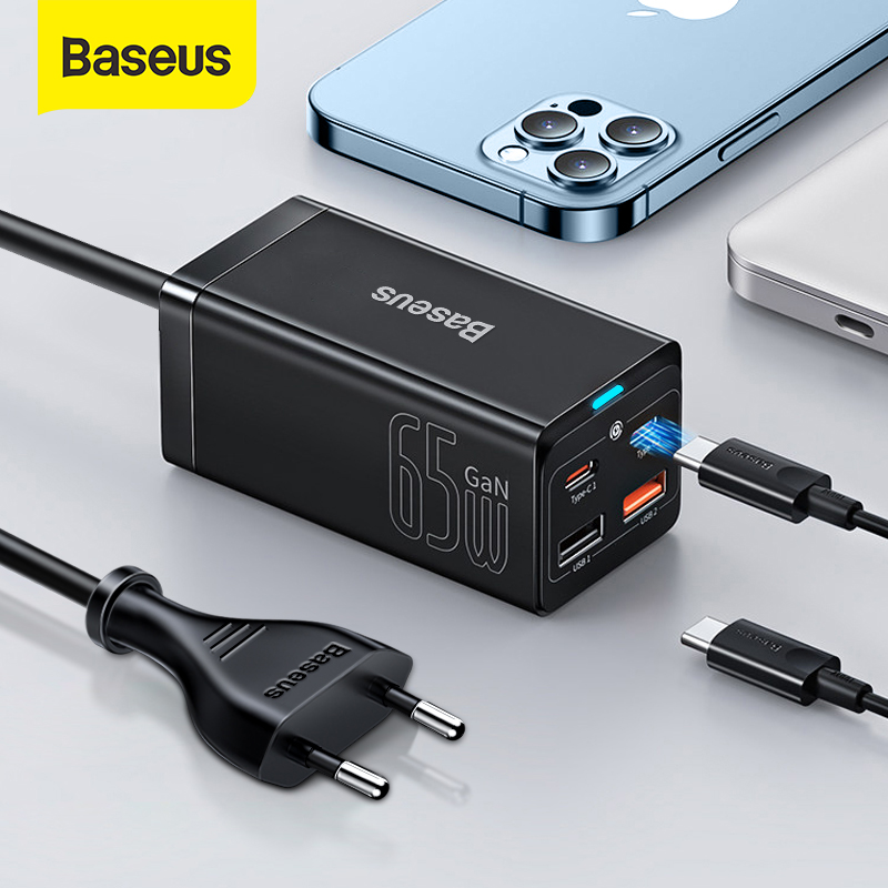Baseus 65W GaN3 Pro Fast Charger For iPhone 14 13 12 Pro Max 4 in 1 AC/DC Multi-Port Desktop Powerstrip for Laptop Tablet Quick Charging Adapter