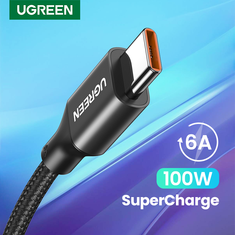 UGREEN 100W 6A Nylon Braided Type C Cable Fast Charging USB Type-C Cable for Huawei P30/P10 Pro/Mate 10/Mate 20 Pro /V10 SuperCharge USB C Cable(Black)-Intl