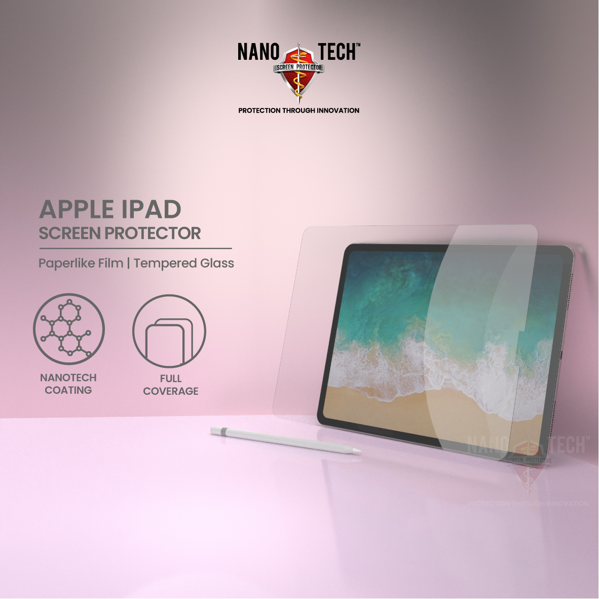 Nanotech Screen Protector iPad Pro 12.9 (2022/21/20/18) / iPad Pro 11 (2022/21/20/18) / iPad Pro 10.5 (2017) / iPad Pro 9.7 (2016) / iPad Air 4 (2020) / iPad Air 3 (2019) / iPad Air/Air 2 (2013/14) /