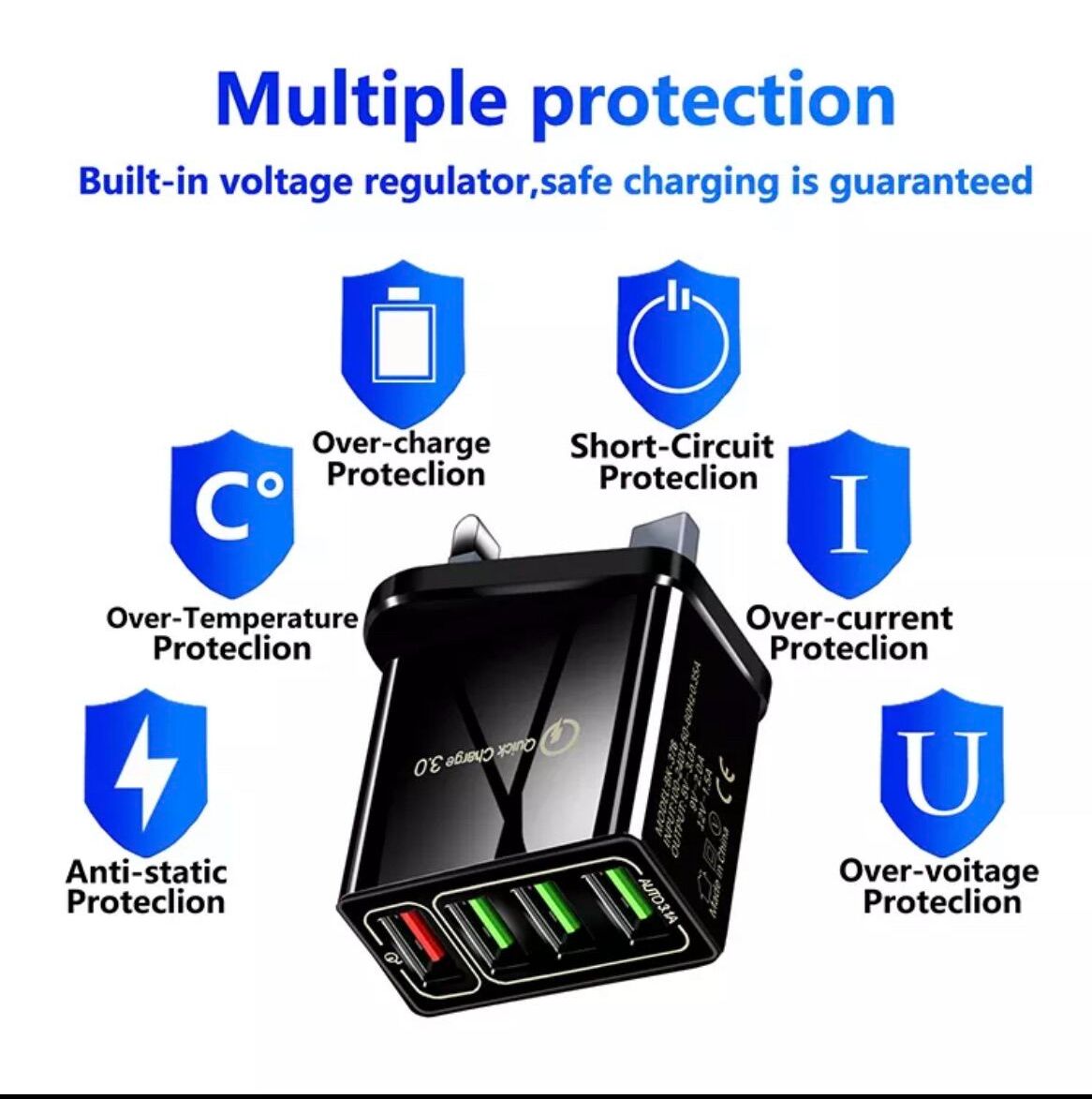 Qualcomm Quick Charge 3.0 Wall 4 Port Ports USB Fast Charging Portable Adapter Wall Mobile Phone